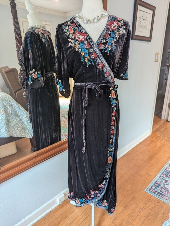 Johnny Was Dresses & Skirts - Johnny Was Black Velvet Embroidered Wrap Maxi Dress